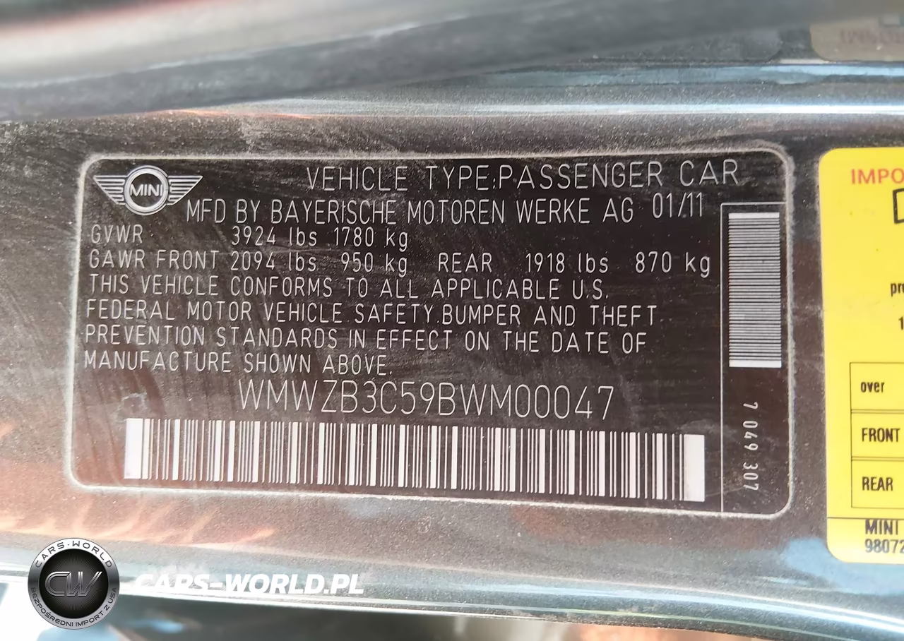 2011 Mini Cooper Countryman VIN:WMWZB3C59BWM00047 - 9