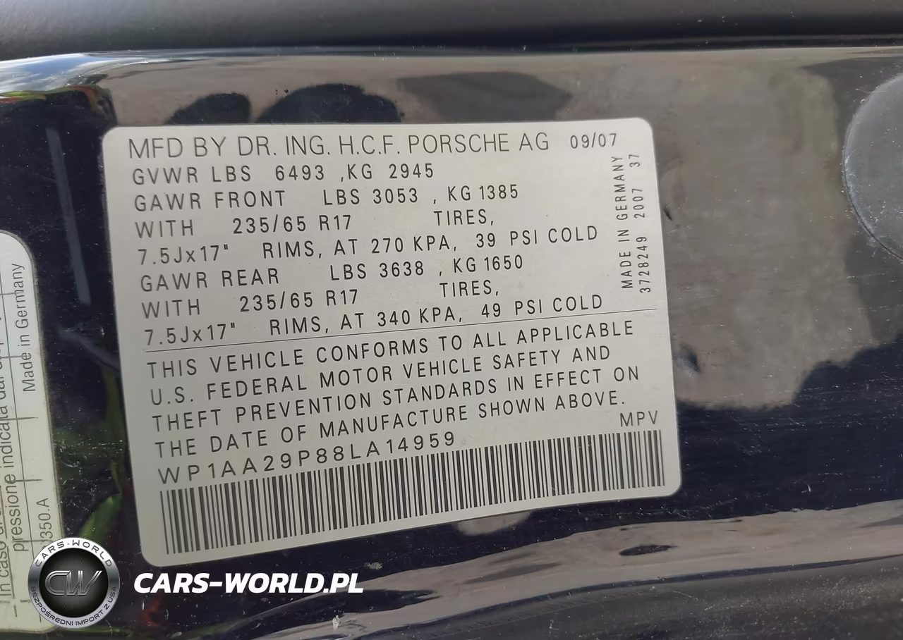 2008 Porsche Cayenne VIN:WP1AA29P88LA14959 - 9