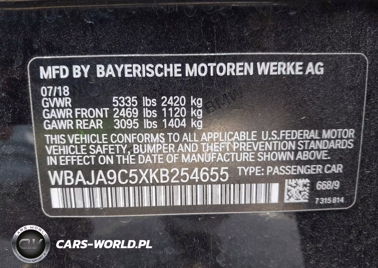 2019 BMW 530E Iperformance VIN:WBAJA9C5XKB254655 - 9