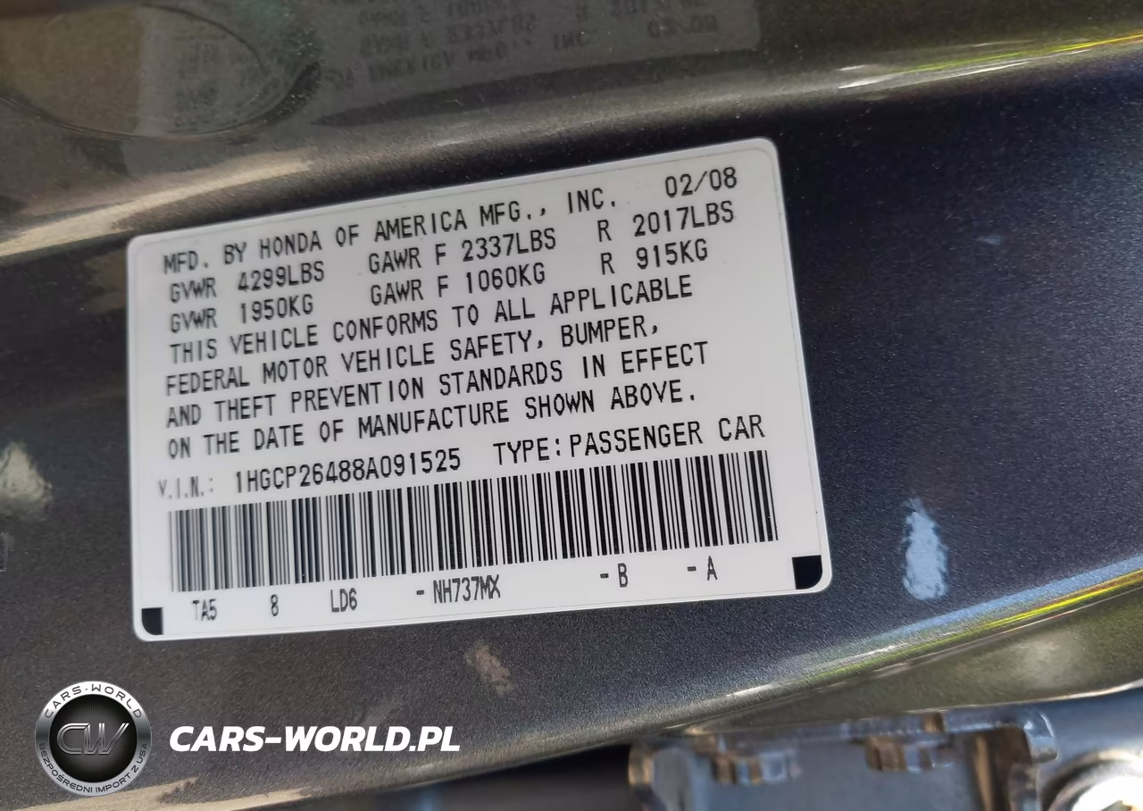 2008 Honda Accord 2.4 Lx-P VIN:1HGCP26488A091525 - 8