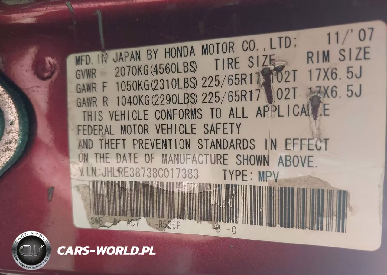 2008 Honda Cr-V Ex-L VIN:JHLRE38738C017383 - 9