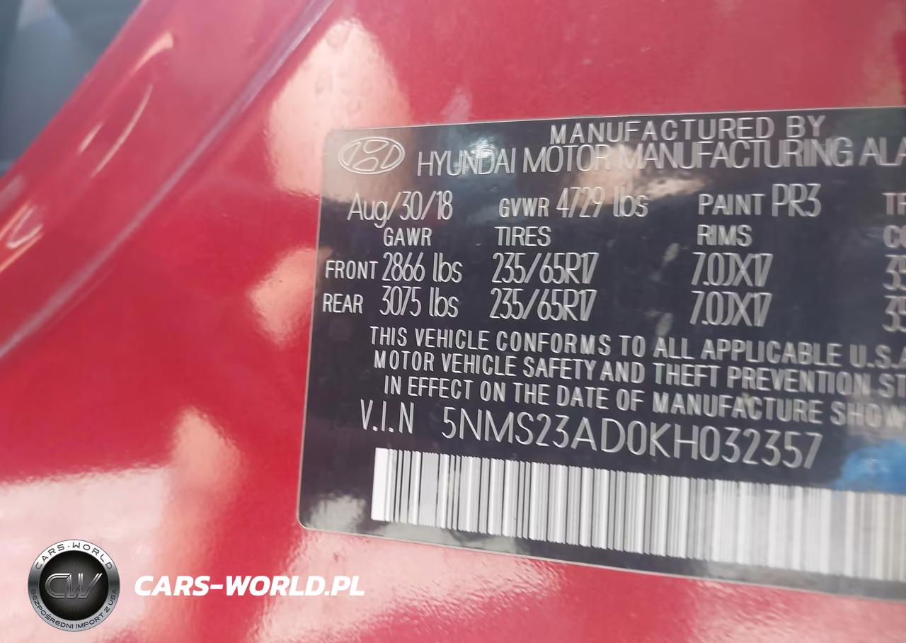 2019 Hyundai Santa Fe Se VIN:5NMS23AD0KH032357 - 9