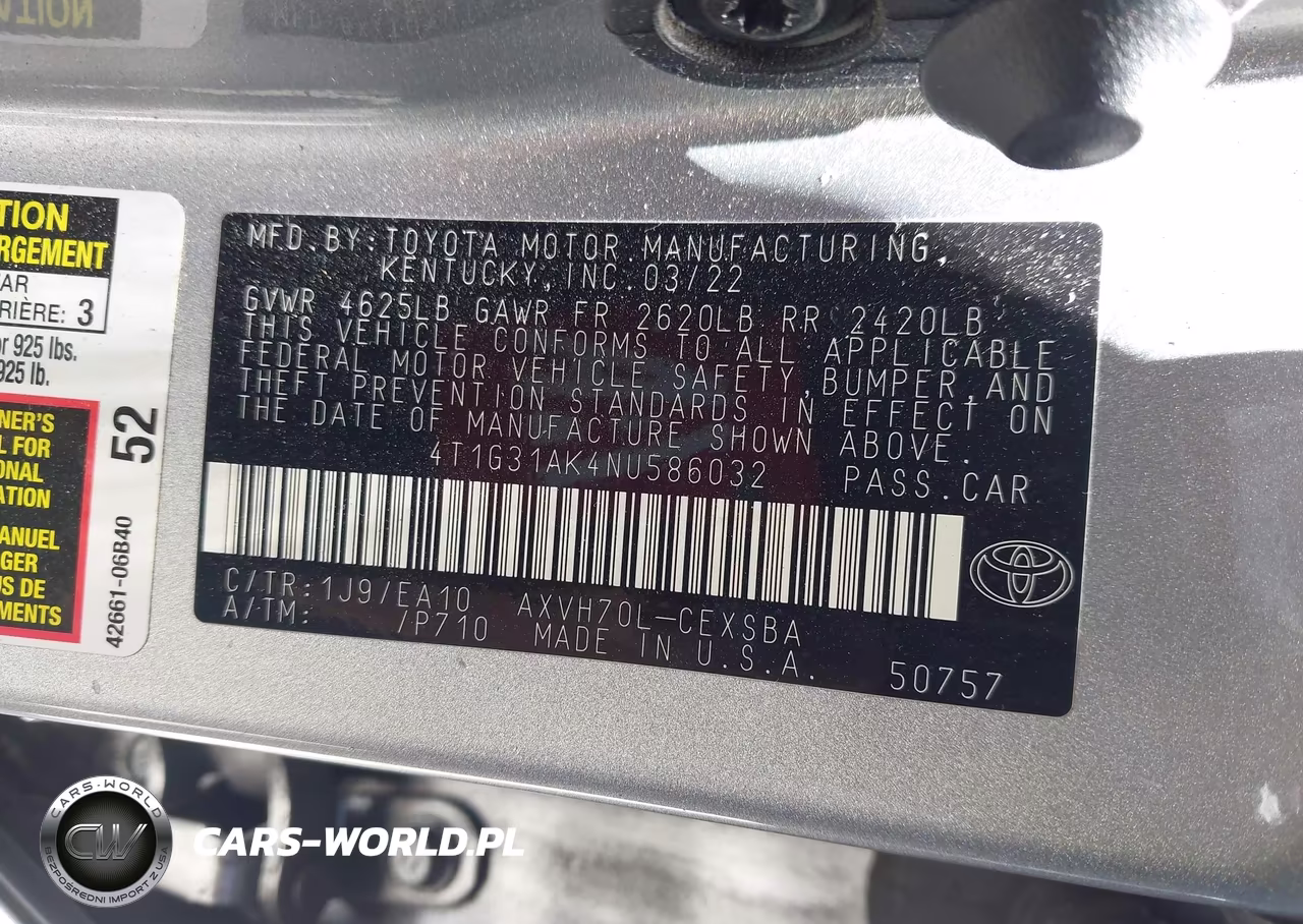2022 Toyota Camry Se Hybrid VIN:4T1G31AK4NU586032 - 9