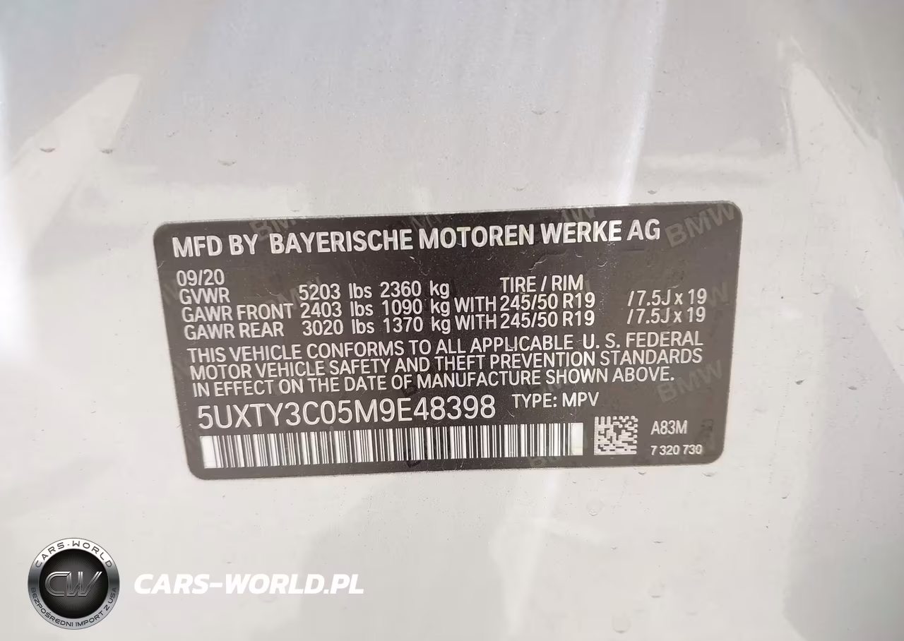 2021 BMW X3 Sdrive30I VIN:5UXTY3C05M9E48398 - 9