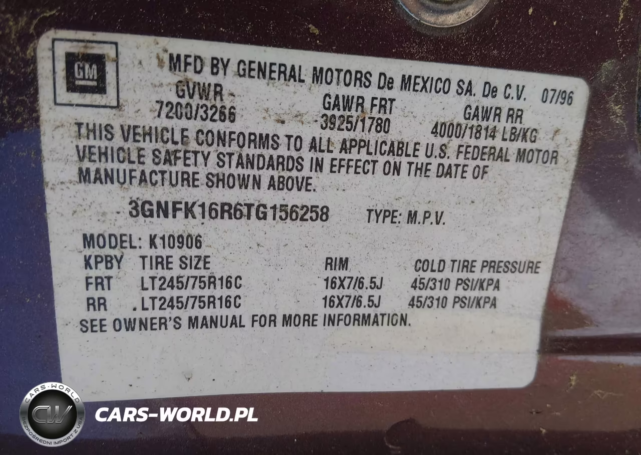 1996 Chevrolet Suburban K1500 VIN:3GNFK16R6TG156258 - 9