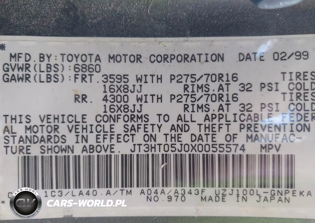 1999 Toyota Land Cruiser VIN:JT3HT05J0X0055574 - 9