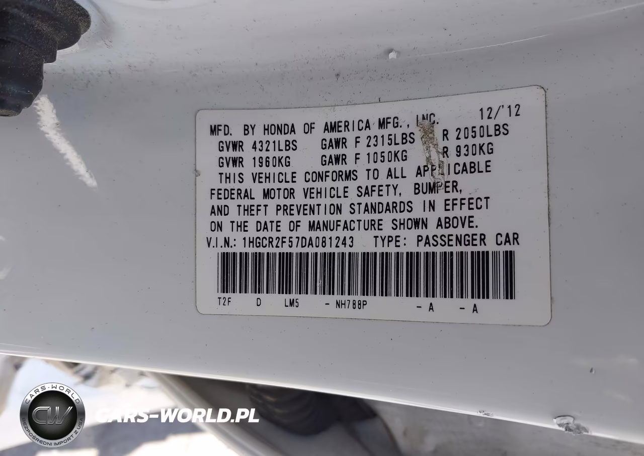2013 Honda Accord Sport VIN:1HGCR2F57DA081243 - 9