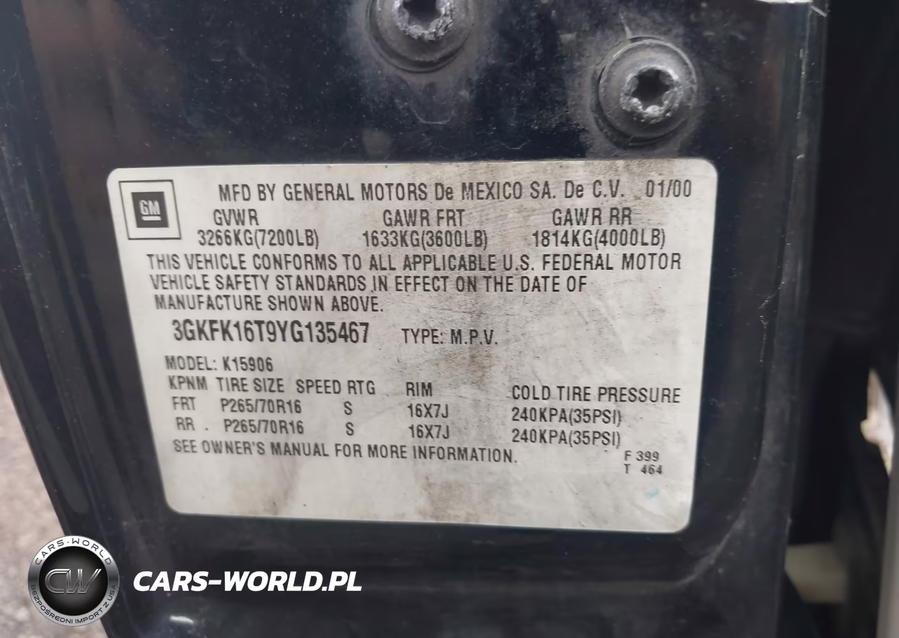 2000 GMC Yukon Xl 1500 Slt VIN:3GKFK16T9YG135467 - 9