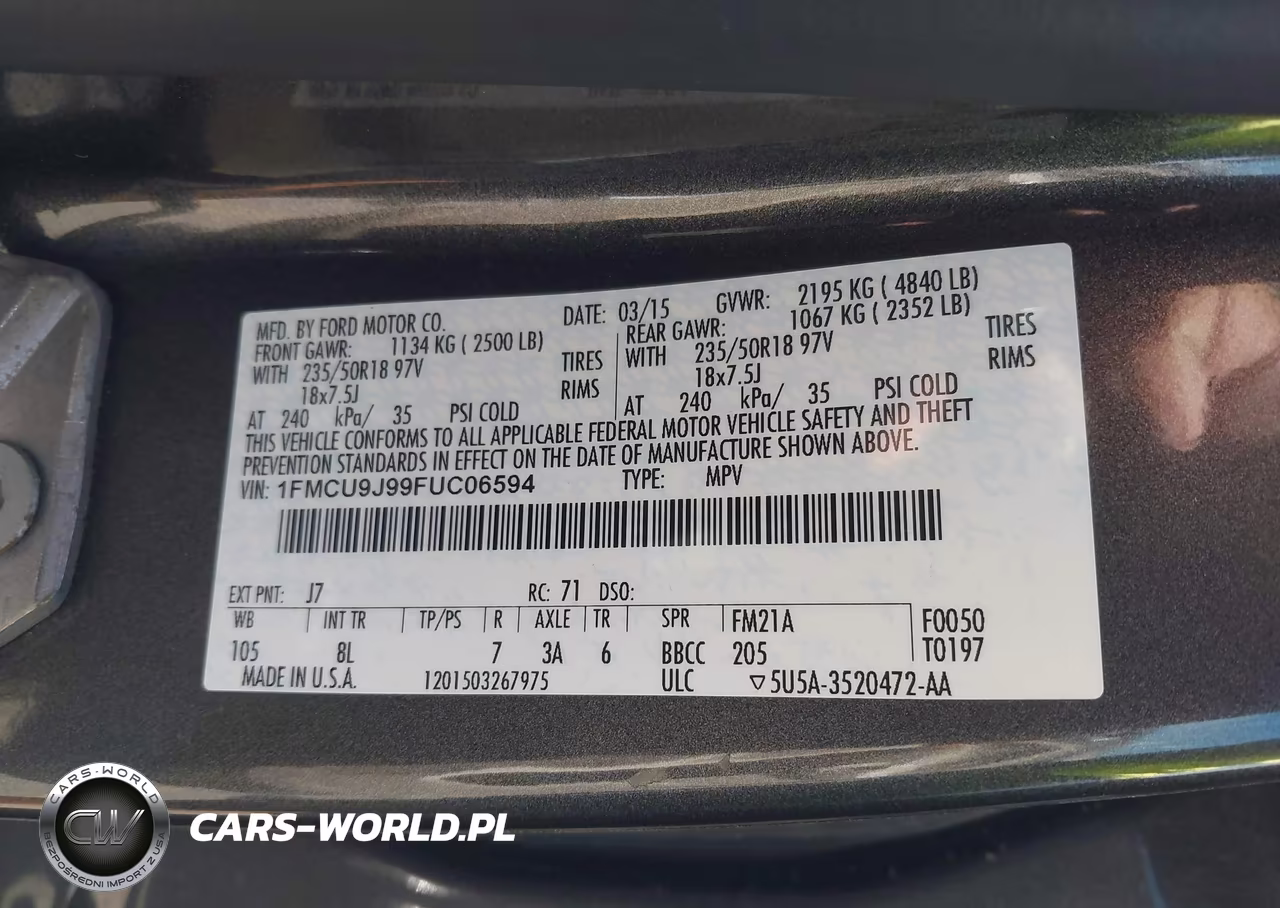 2015 Ford Escape Titanium VIN:1FMCU9J99FUC06594 - 9