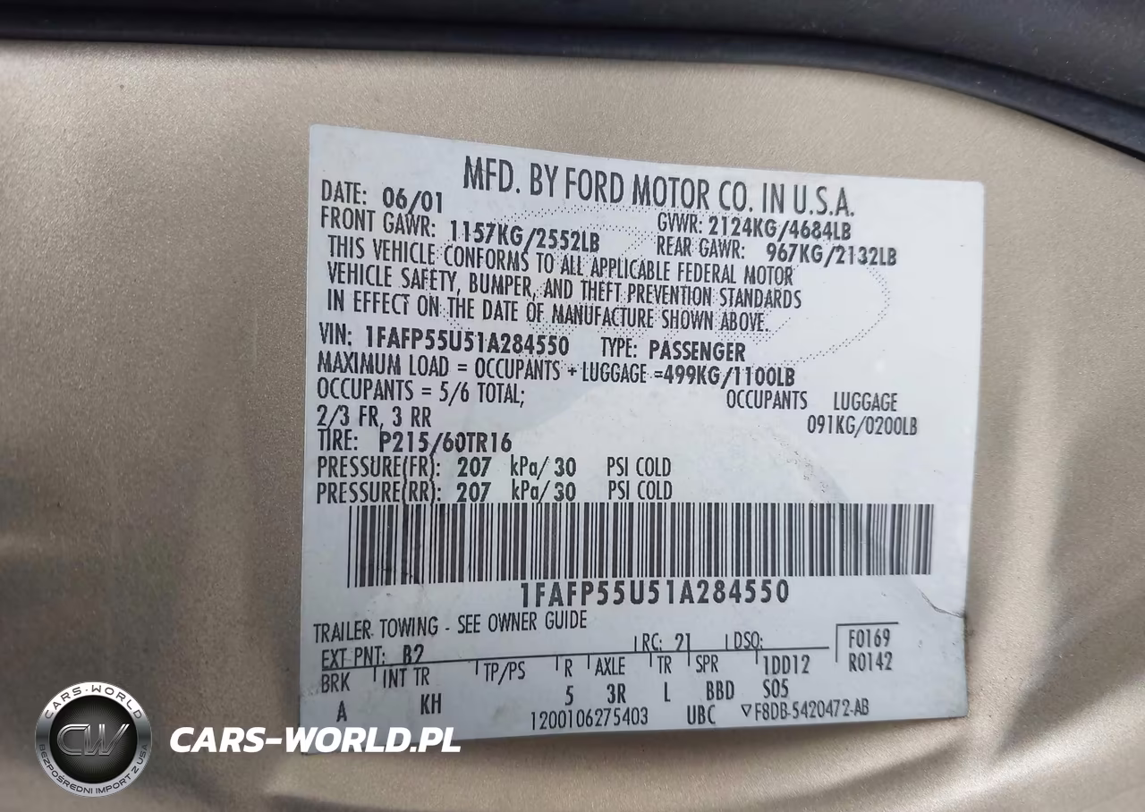 2001 Ford Taurus Ses VIN:1FAFP55U51A284550 - 9