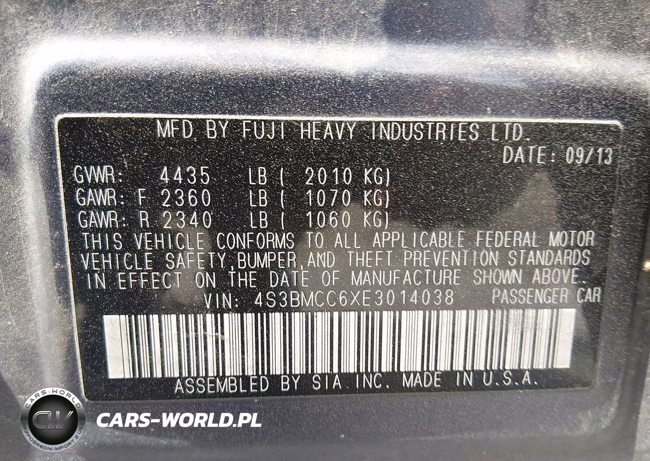 2014 Subaru Legacy 2.5I Premium VIN:4S3BMCC6XE3014038 - 9
