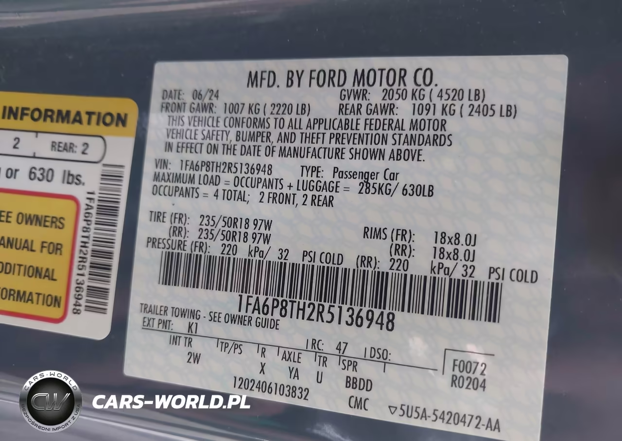 2024 Ford Mustang Ecoboost Fastback VIN:1FA6P8TH2R5136948 - 9