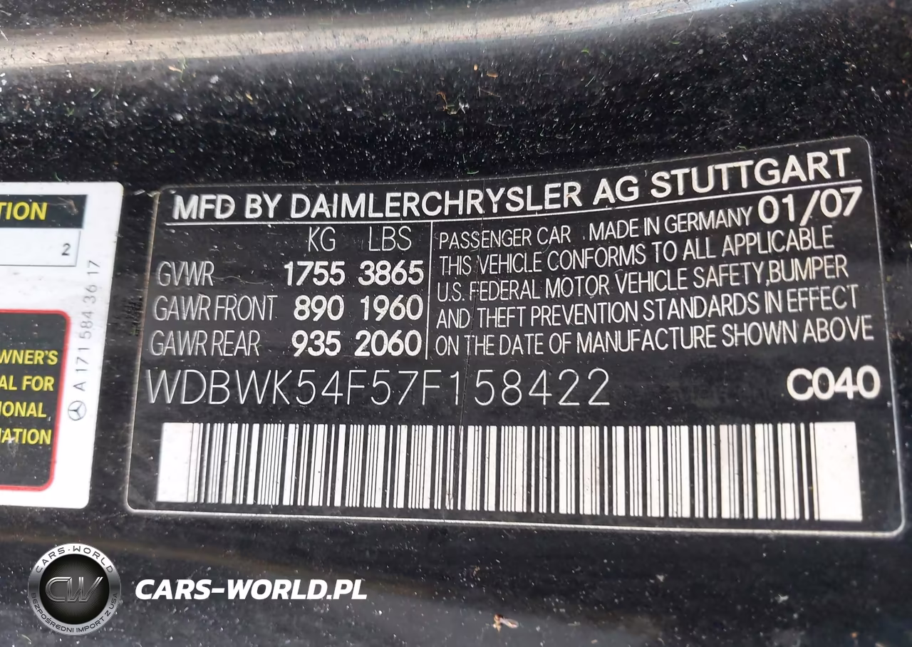 2007 Mercedes-Benz Slk 280 VIN:WDBWK54F57F158422 - 9