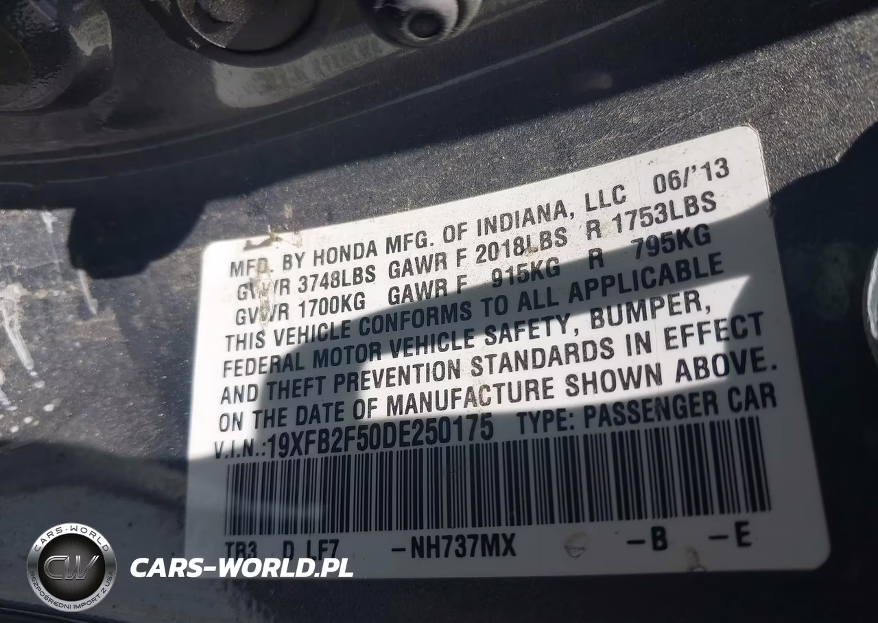 2013 Honda Civic Lx VIN:19XFB2F50DE250175 - 9