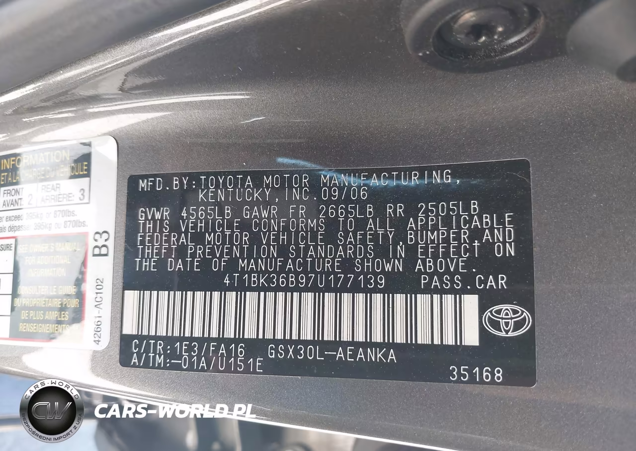 2007 Toyota Avalon Xl VIN:4T1BK36B97U177139 - 9