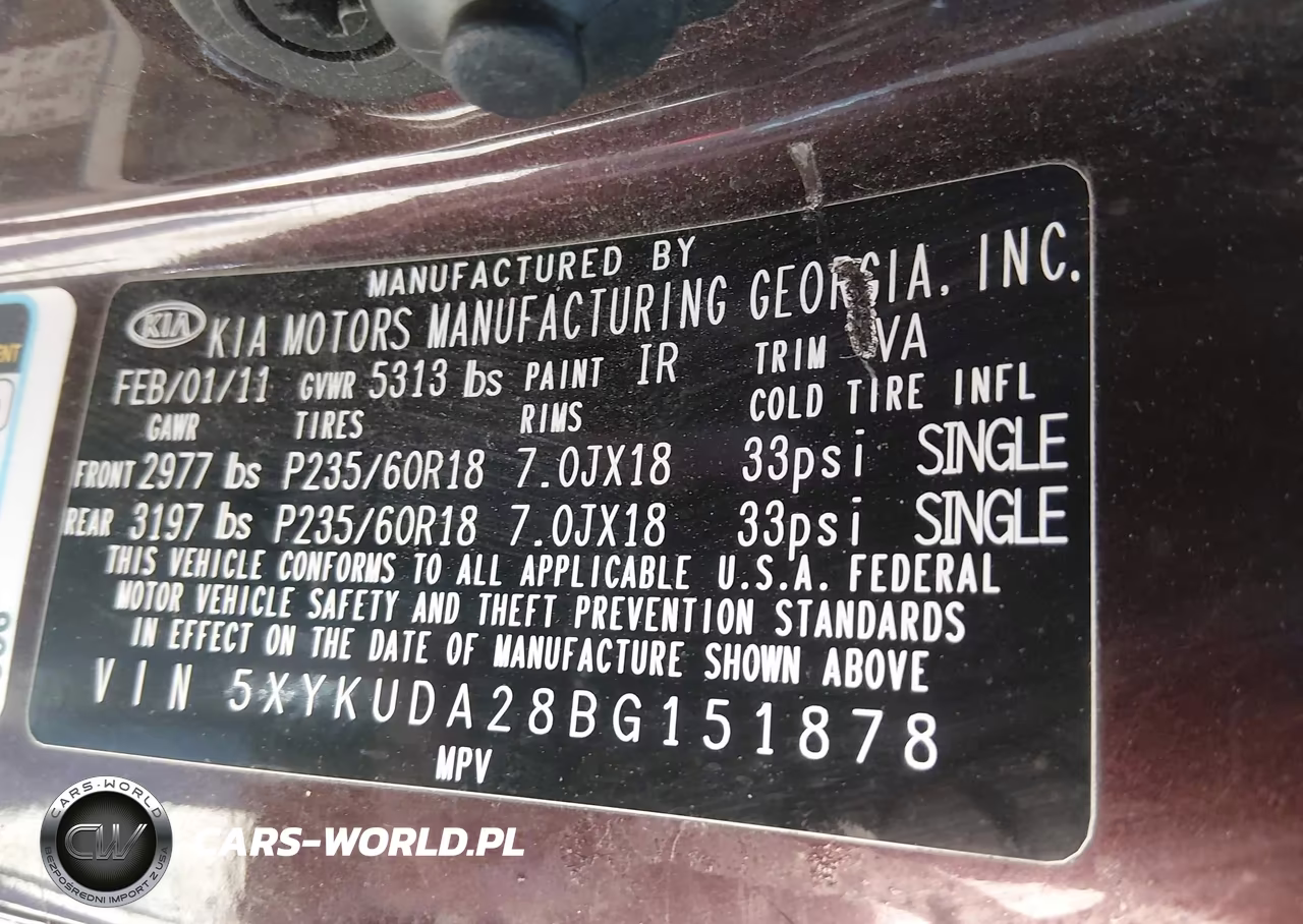2011 Kia Sorento Ex V6 VIN:5XYKUDA28BG151878 - 9