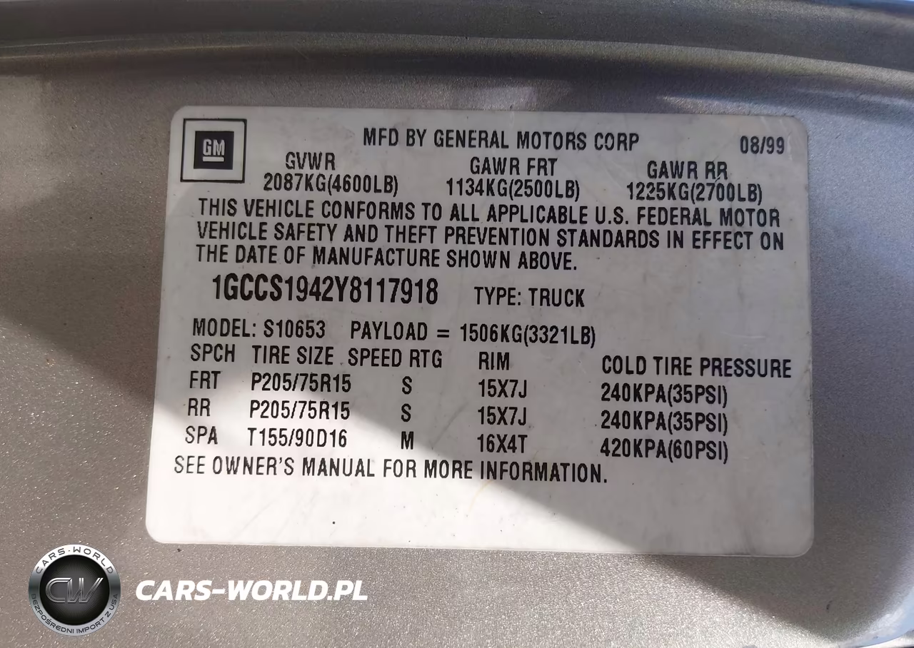2000 Chevrolet S-10 Ls VIN:1GCCS1942Y8117918 - 9
