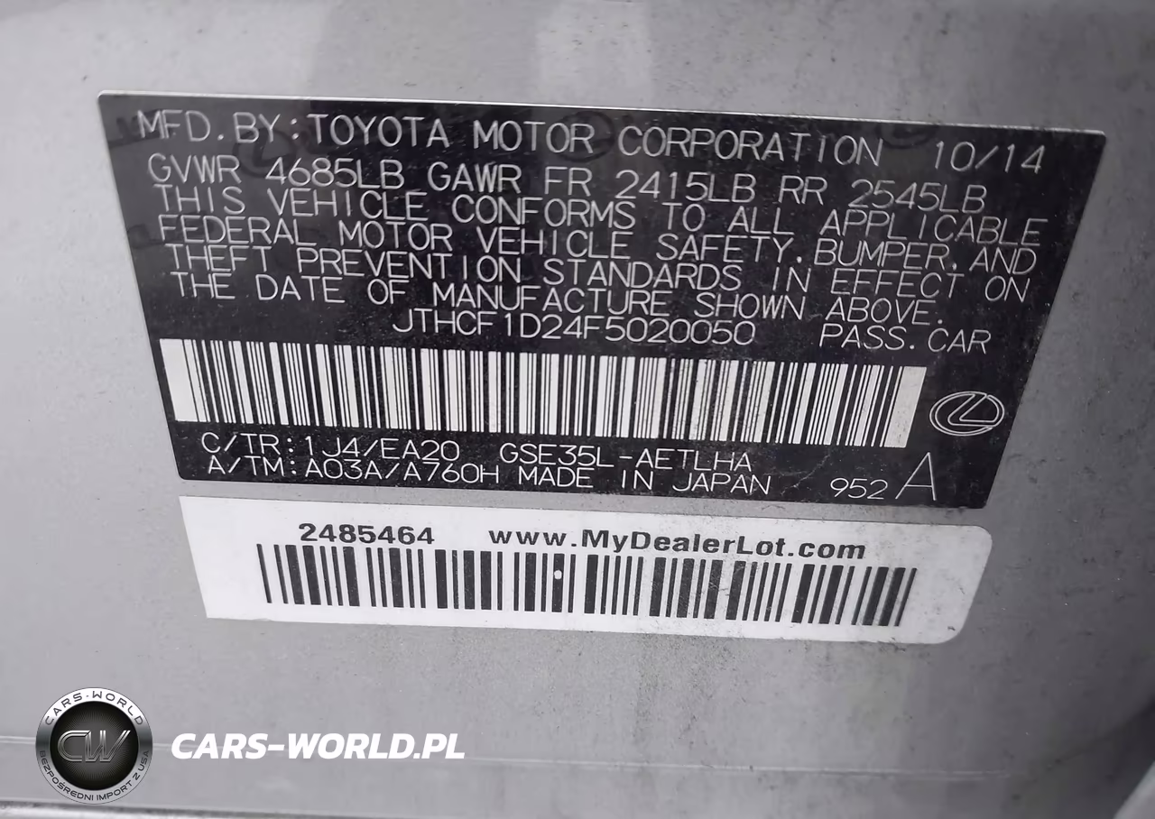 2015 Lexus Is 250 VIN:JTHCF1D24F5020050 - 9