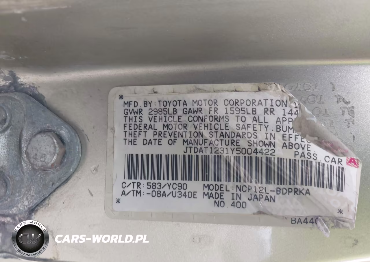 2000 Toyota Echo VIN:JTDAT1231Y5004422 - 9