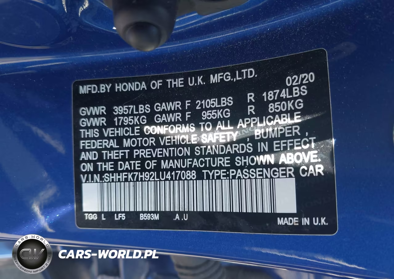 2020 Honda Civic Sport Touring VIN:SHHFK7H92LU417088 - 9