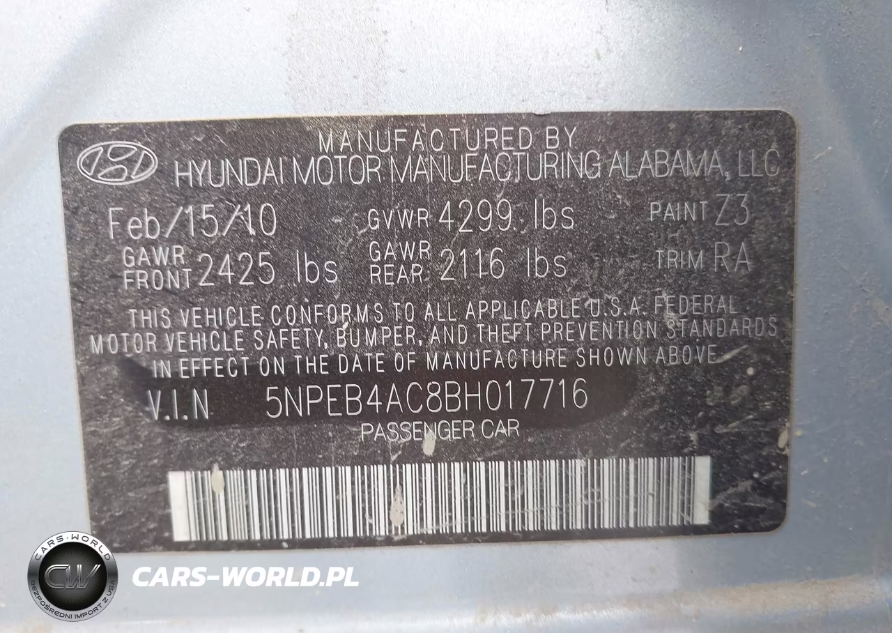 2011 Hyundai Sonata Gls VIN:5NPEB4AC8BH017716 - 9