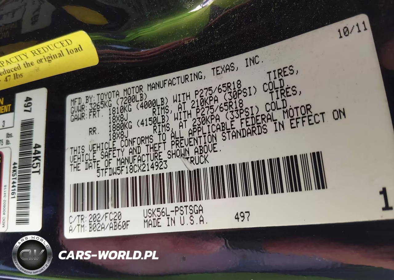 2012 Toyota Tundra Grade 5.7L V8 VIN:5TFDW5F18CX214923 - 9