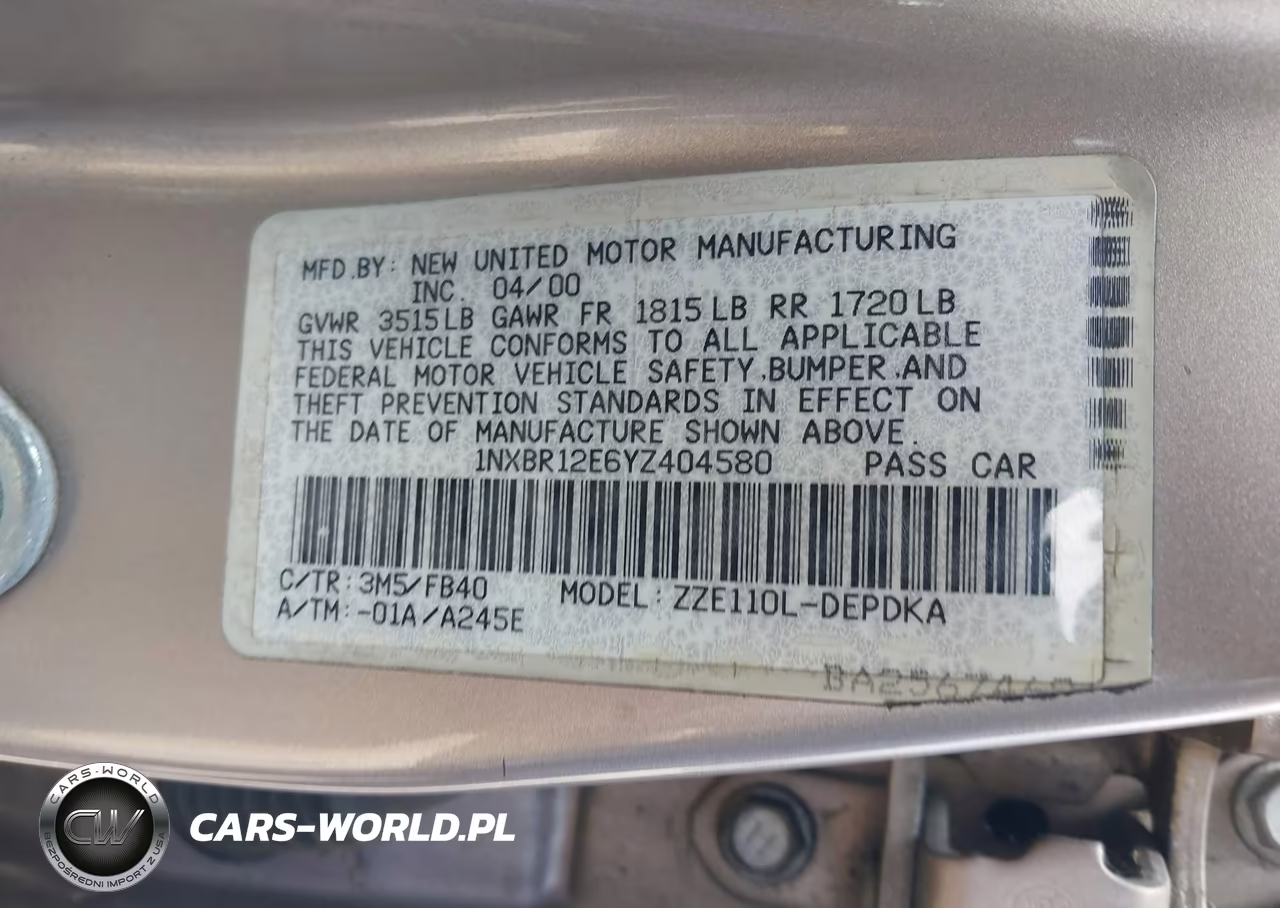 2000 Toyota Corolla Ce VIN:1NXBR12E6YZ404580 - 9