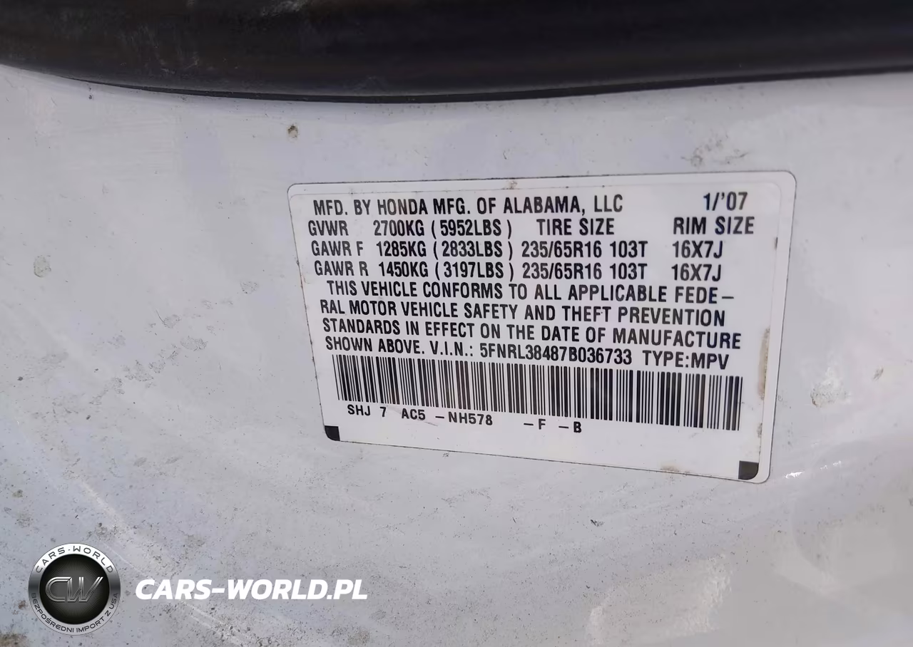 2007 Honda Odyssey Ex VIN:5FNRL38487B036733 - 9