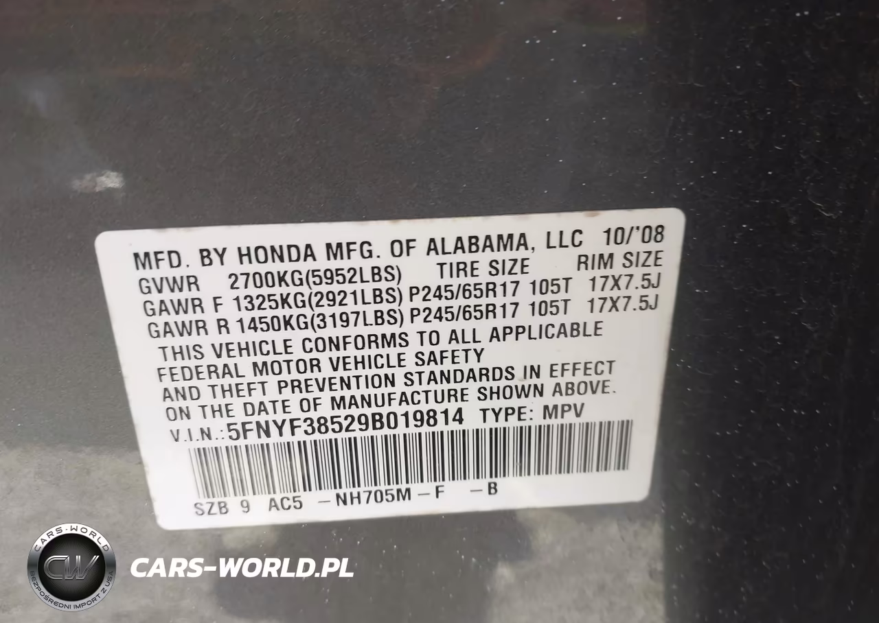 2009 Honda Pilot Ex-L VIN:5FNYF38529B019814 - 9