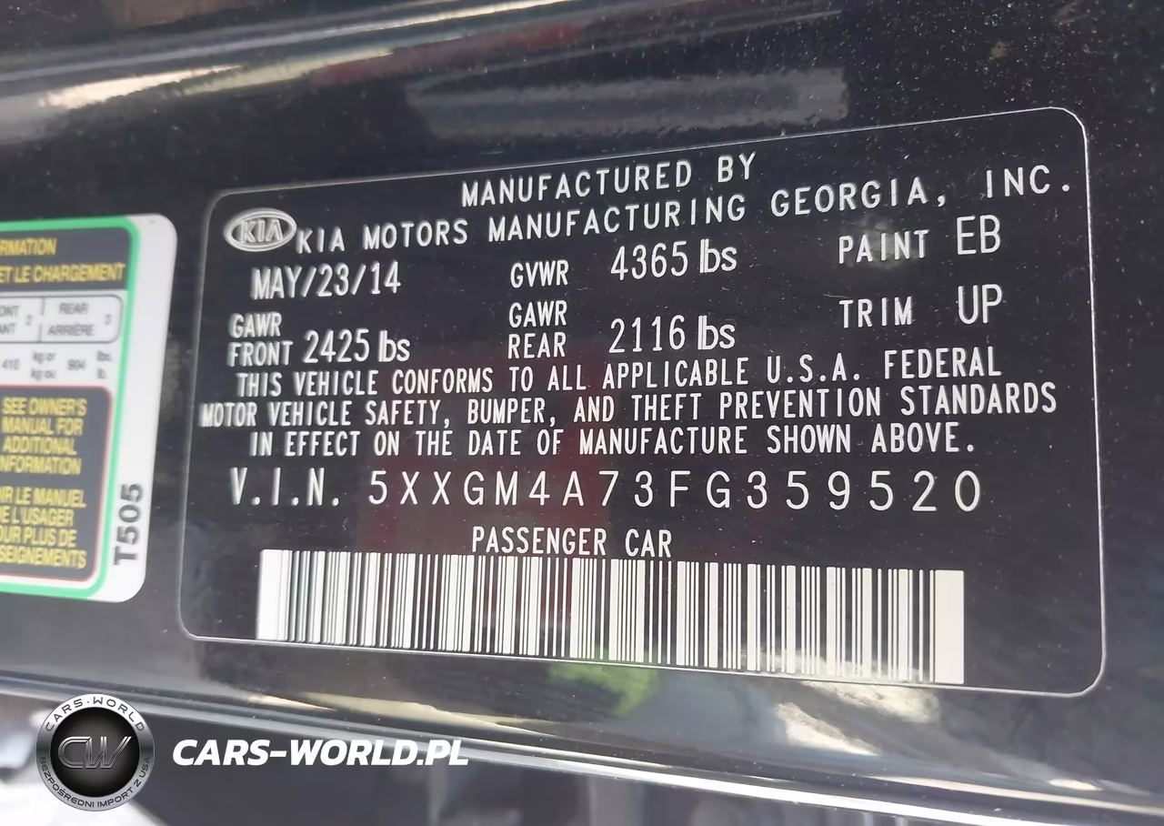 2015 Kia Optima Lx VIN:5XXGM4A73FG359520 - 9