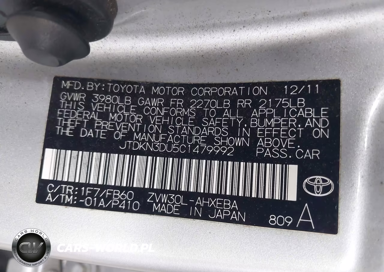 2012 Toyota Prius Two VIN:JTDKN3DU5C1479992 - 9