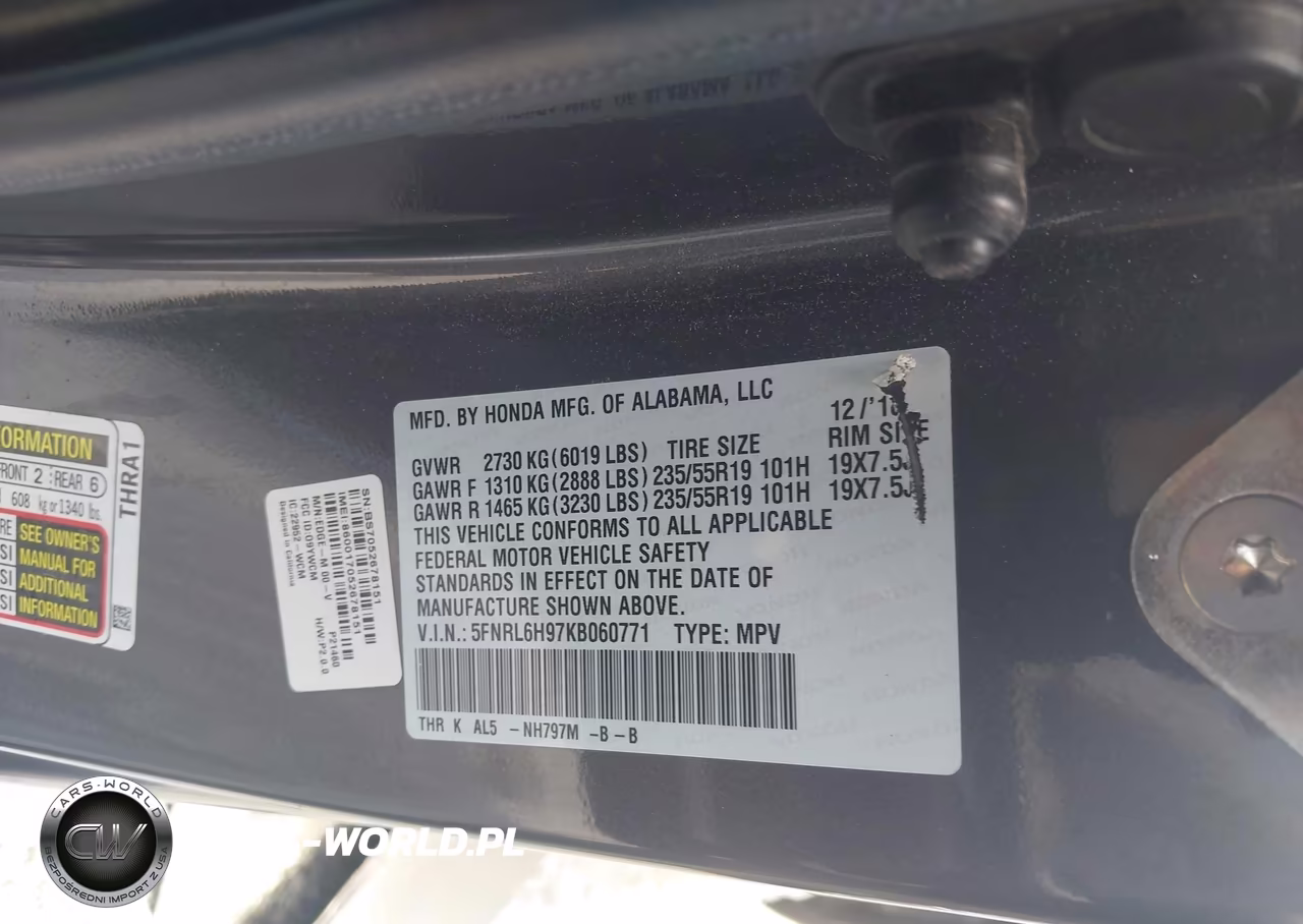 2019 Honda Odyssey Elite VIN:5FNRL6H97KB060771 - 9