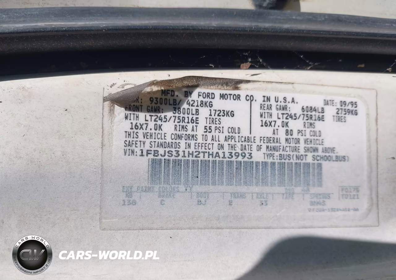 1996 Ford Econoline E350 Super Duty VIN:1FBJS31H2THA13993 - 9