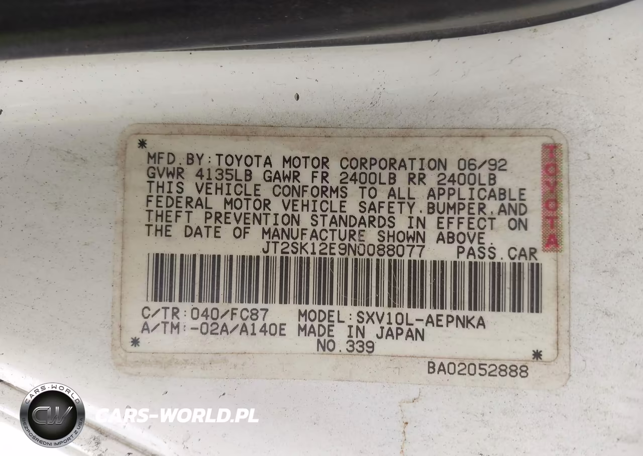 1992 Toyota Camry Le VIN:JT2SK12E9N0088077 - 9