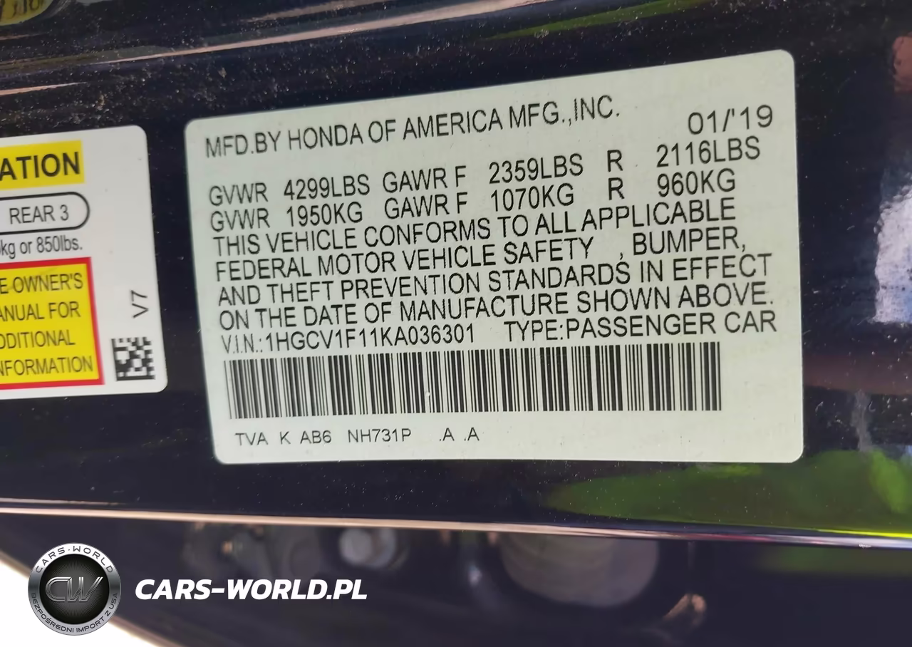 2019 Honda Accord Lx VIN:1HGCV1F11KA036301 - 9
