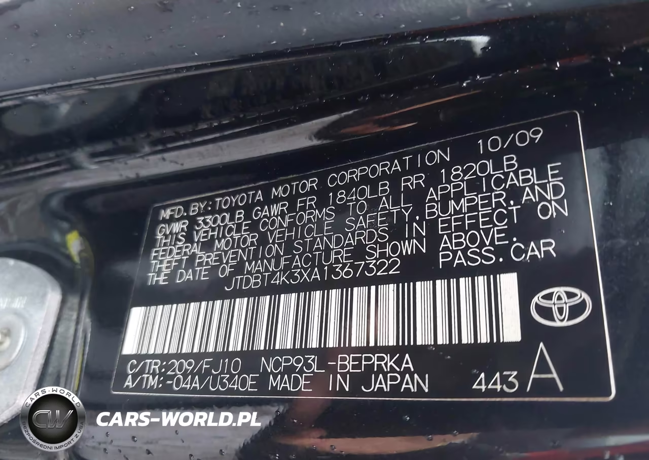 2010 Toyota Yaris VIN:JTDBT4K3XA1367322 - 9