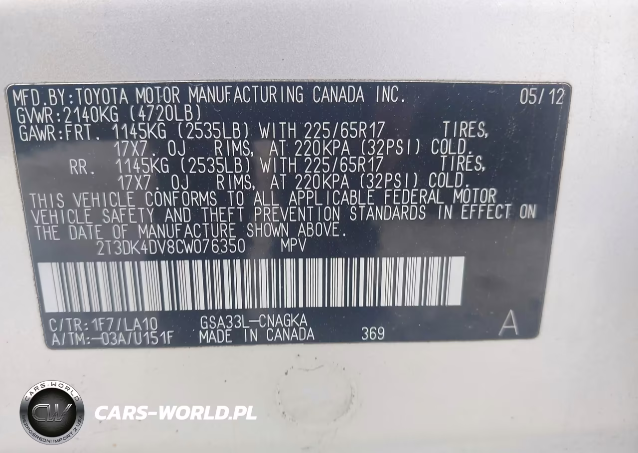 2012 Toyota Rav4 Limited V6 VIN:2T3DK4DV8CW076350 - 9