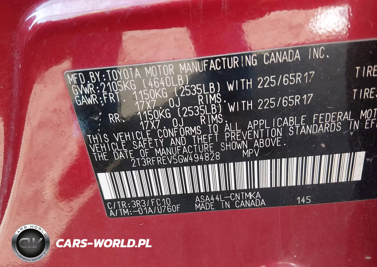 2016 Toyota Rav4 Xle VIN:2T3RFREV5GW494828 - 9