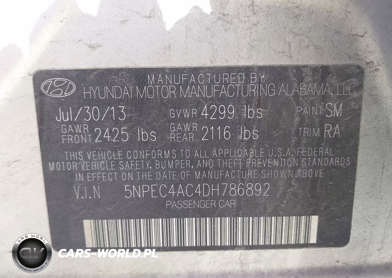 2013 Hyundai Sonata Se VIN:5NPEC4AC4DH786892 - 9