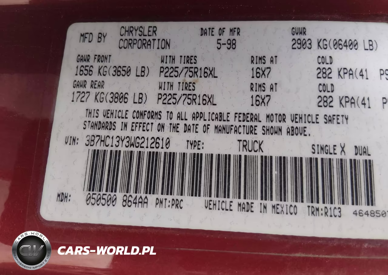 1998 Dodge Ram 1500 St VIN:3B7HC13Y3WG212610 - 9