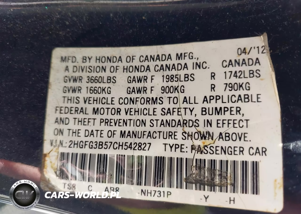 2012 Honda Civic Lx VIN:2HGFG3B57CH542827 - 9