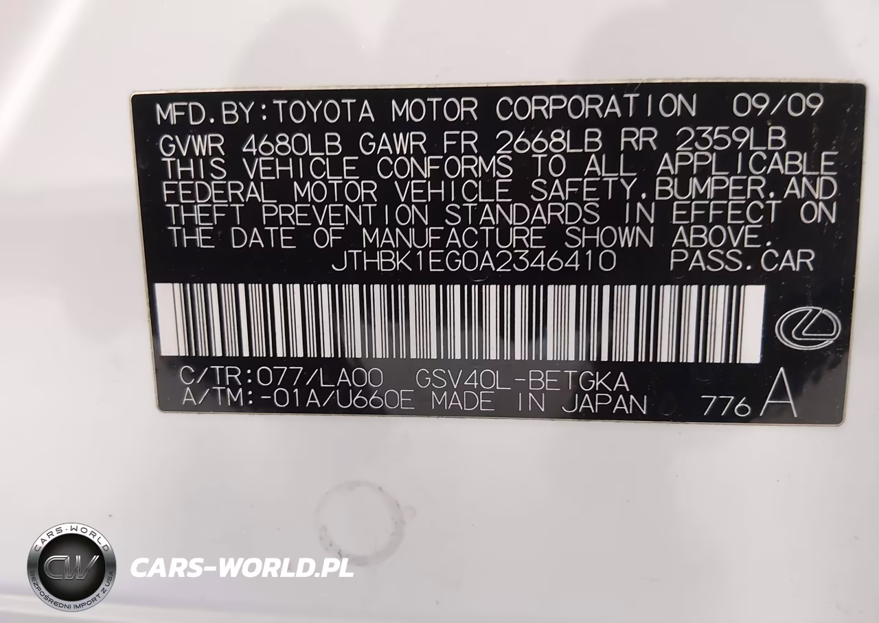 2010 Lexus Es 350 VIN:JTHBK1EG0A2346410 - 8