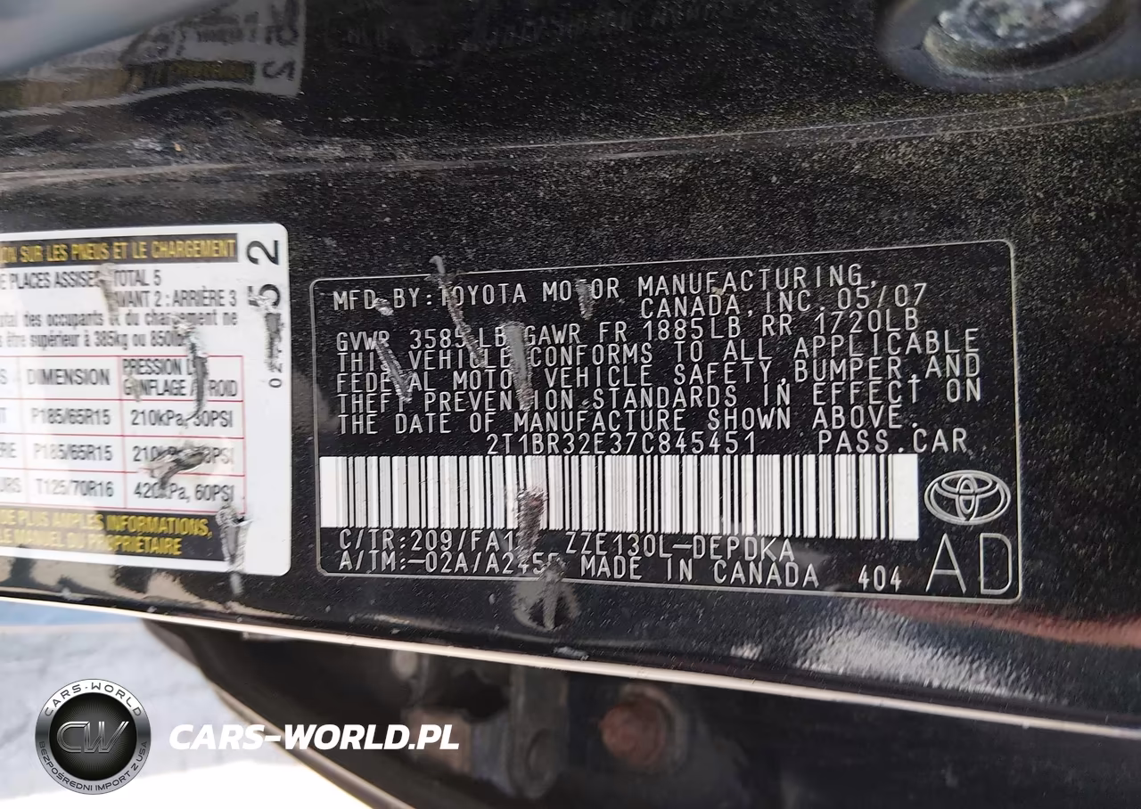 2007 Toyota Corolla Ce VIN:2T1BR32E37C845451 - 9