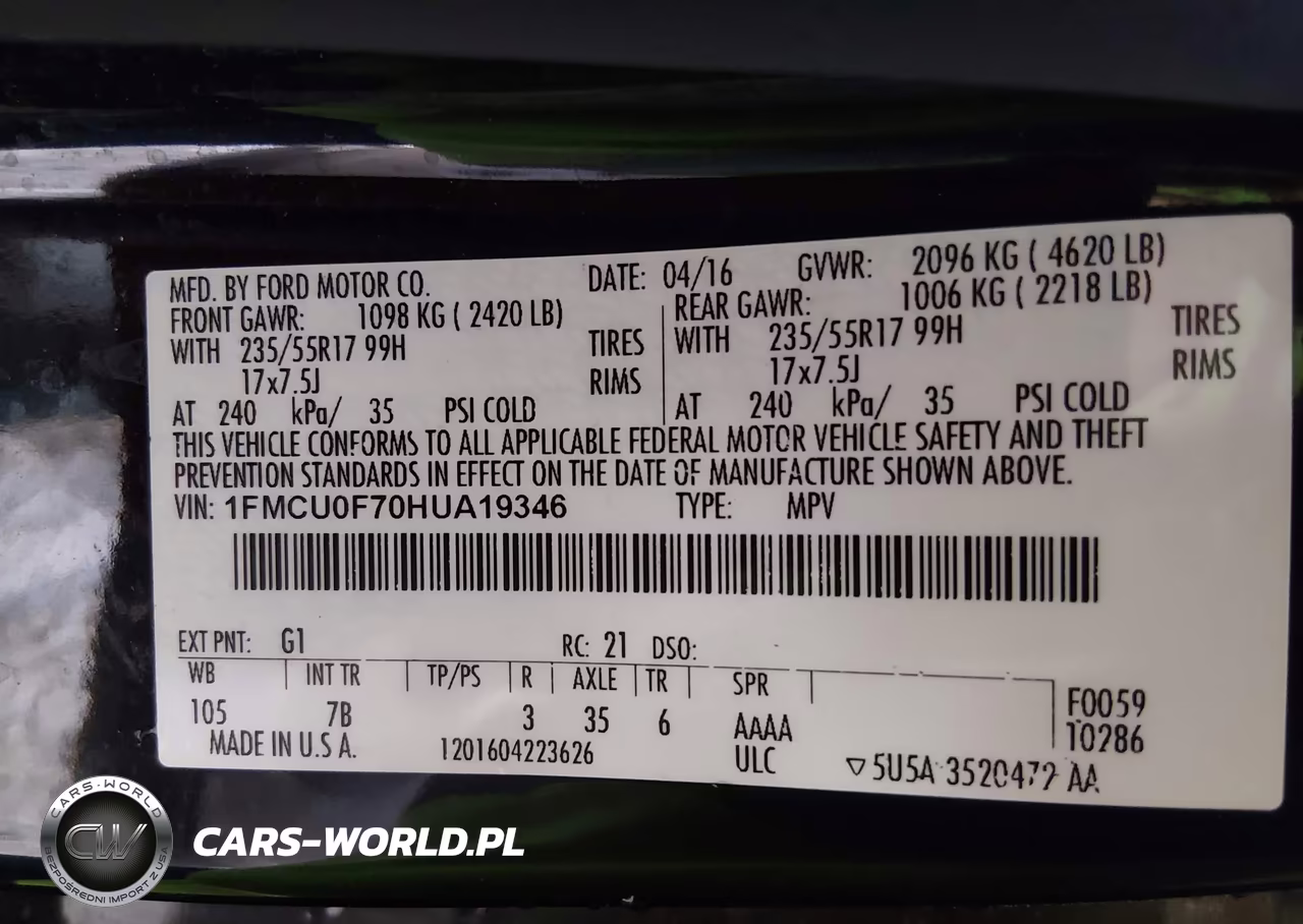 2017 Ford Escape S VIN:1FMCU0F70HUA19346 - 9
