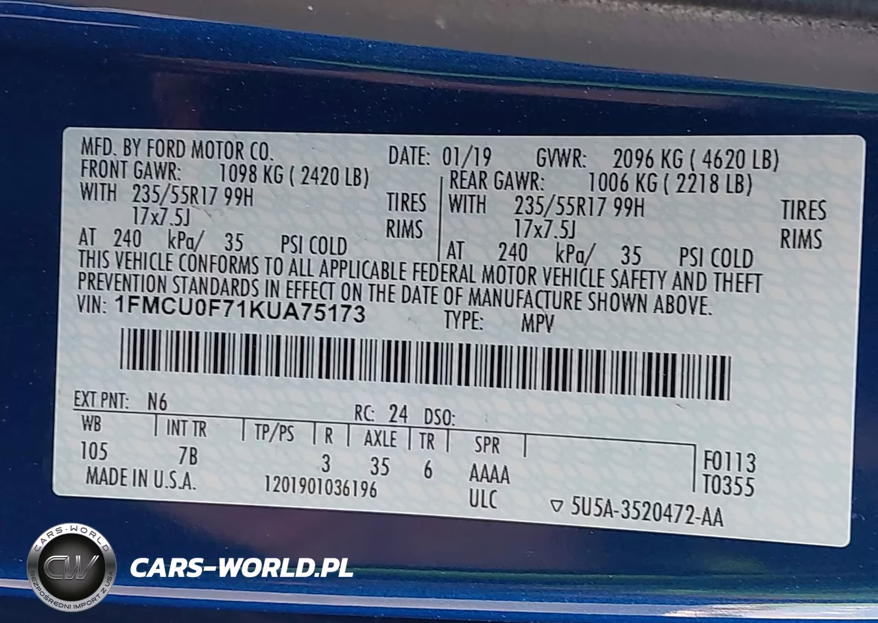 2019 Ford Escape S VIN:1FMCU0F71KUA75173 - 9