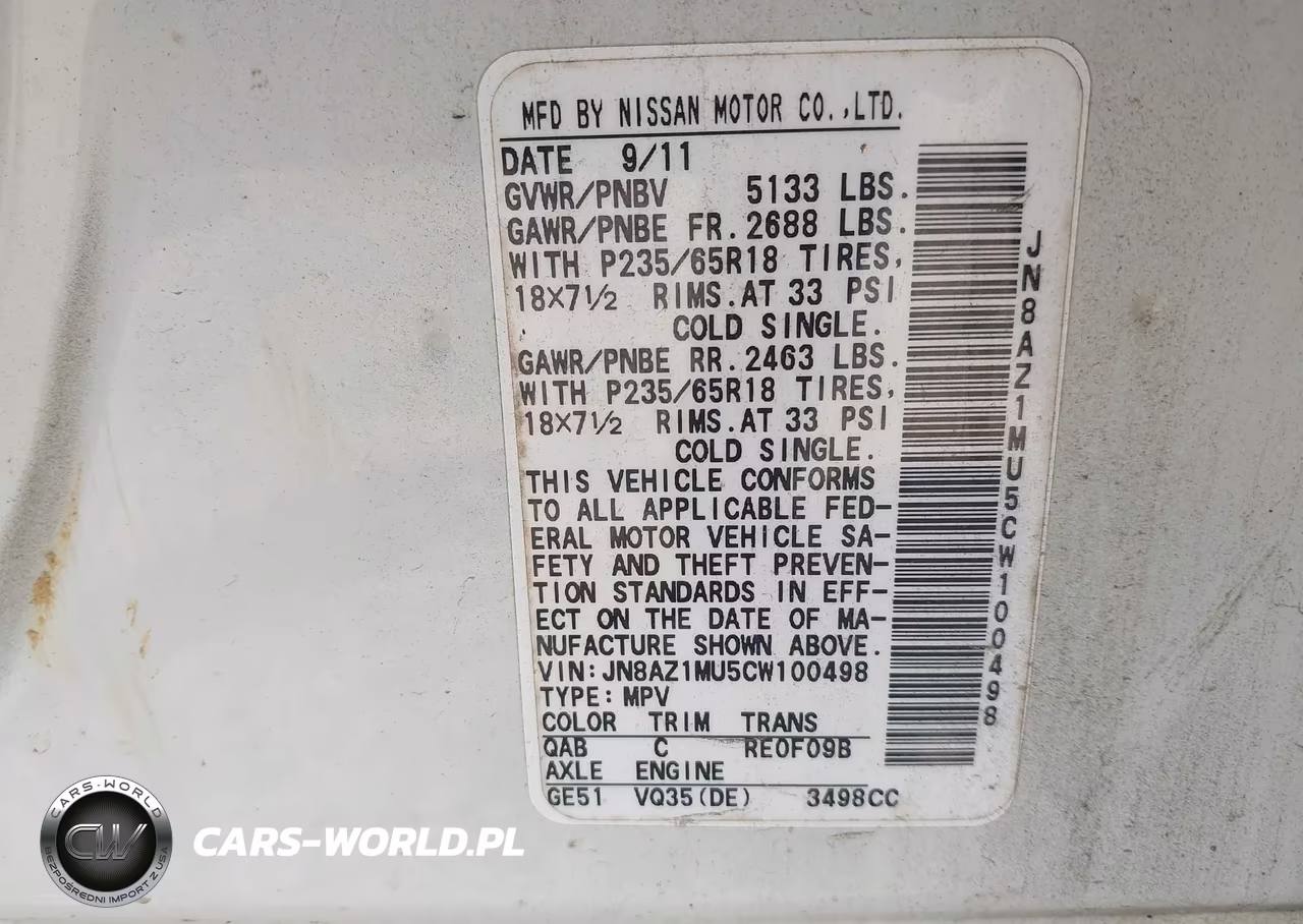 2012 Nissan Murano Sl VIN:JN8AZ1MU5CW100498 - 9
