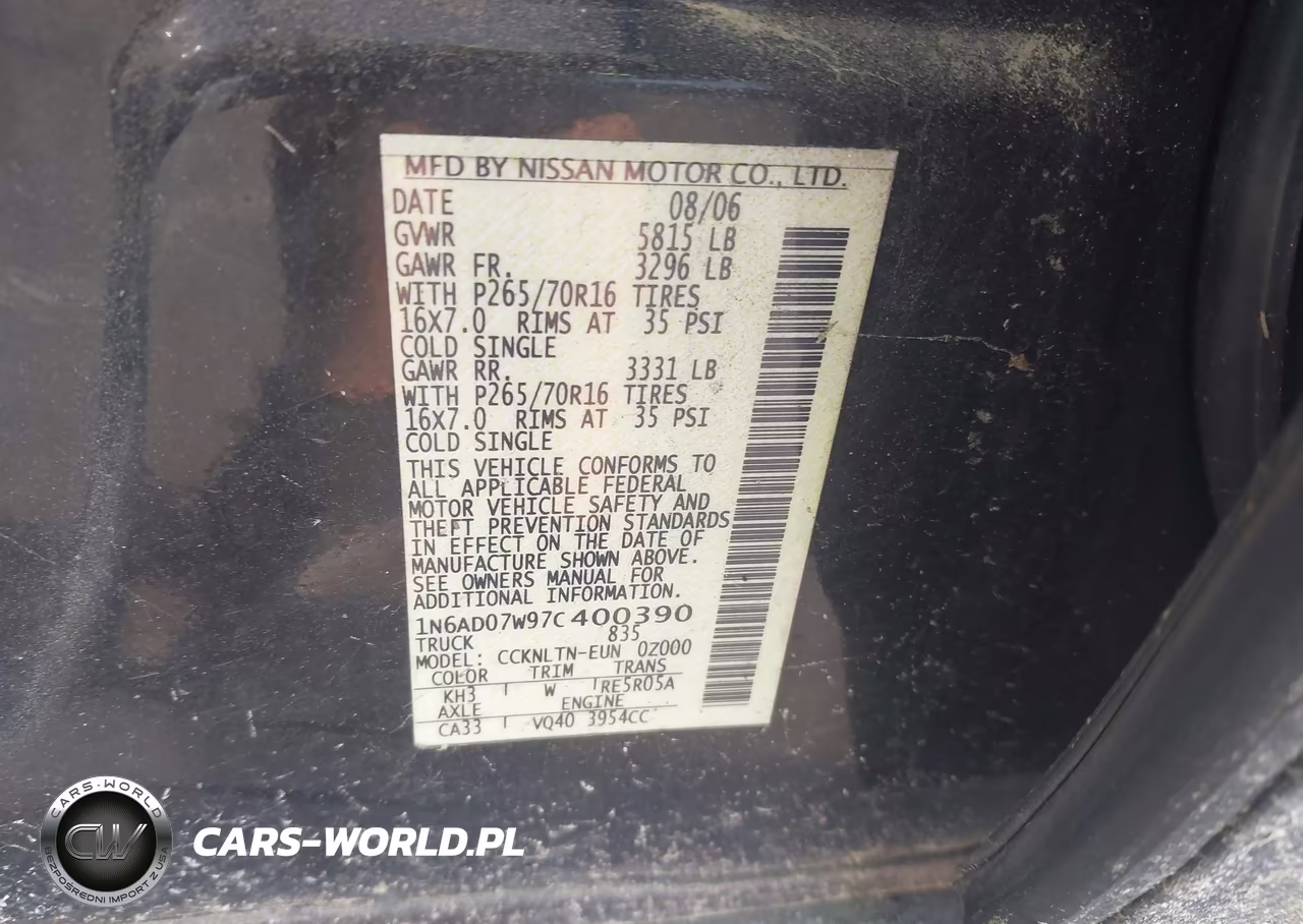 2007 Nissan Frontier Se VIN:1N6AD07W97C400390 - 9
