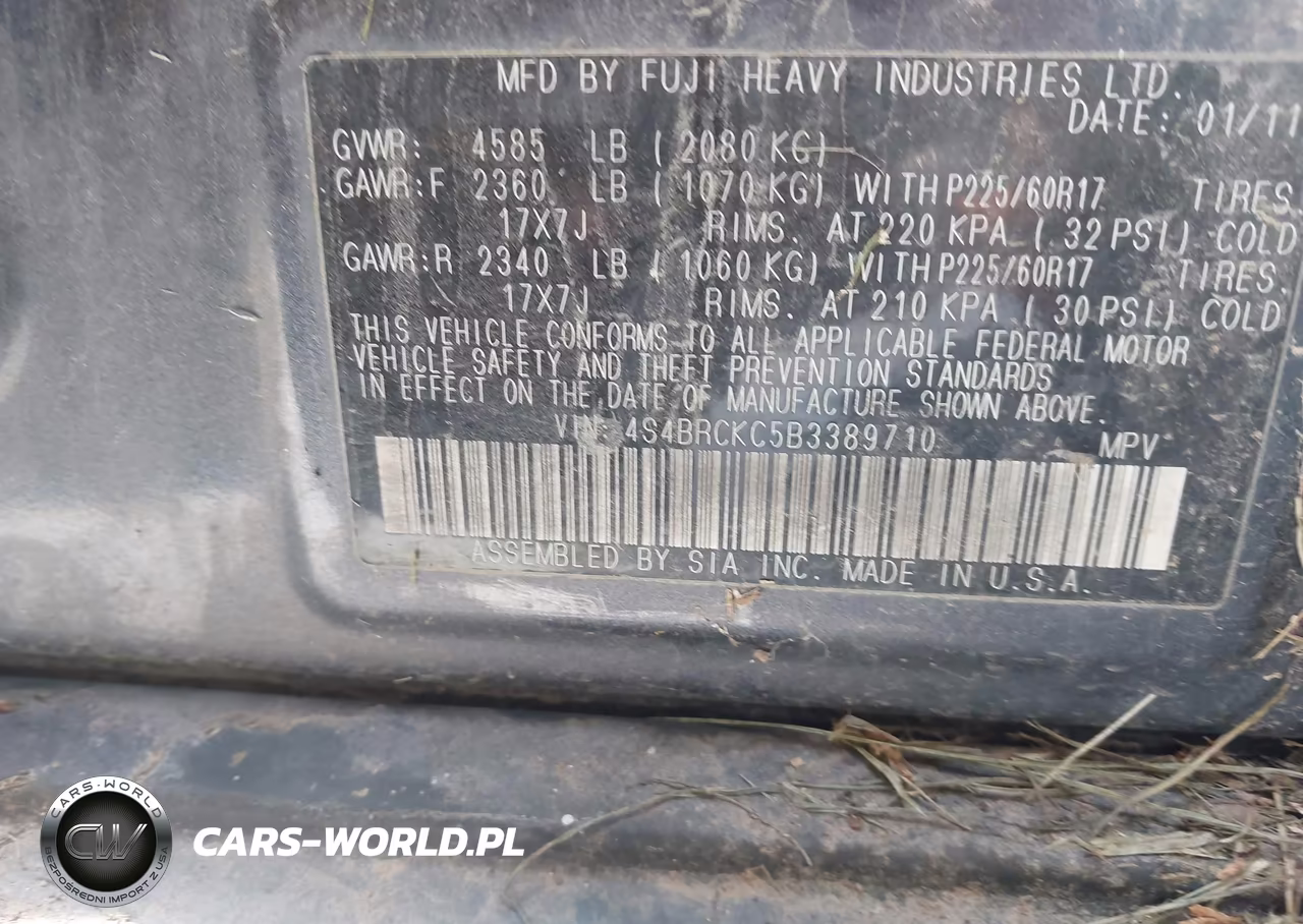 2011 Subaru Outback 2.5I Limited VIN:4S4BRCKC5B3389710 - 9