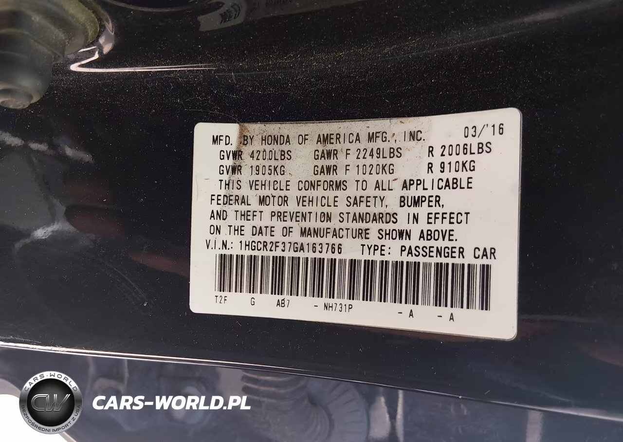 2016 Honda Accord Lx VIN:1HGCR2F37GA163766 - 9