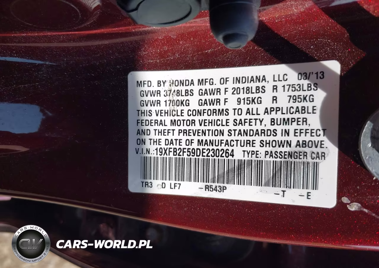 2013 Honda Civic Lx VIN:19XFB2F59DE230264 - 9
